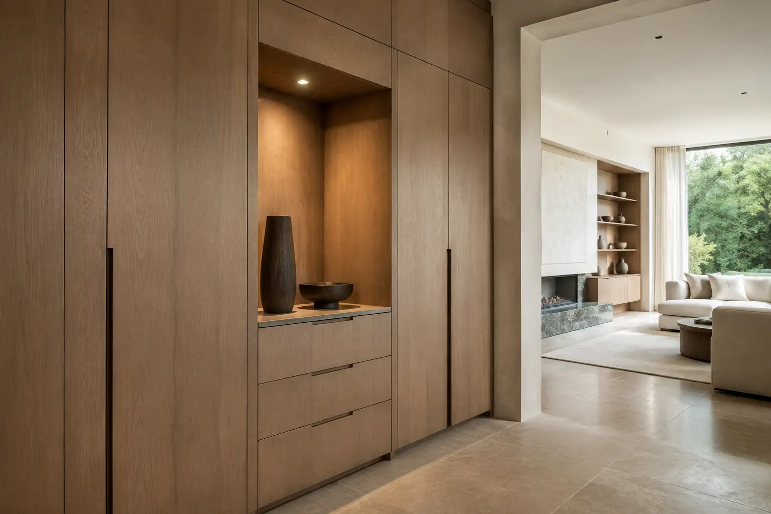Bespoke fitted cabinetry with warm timber details