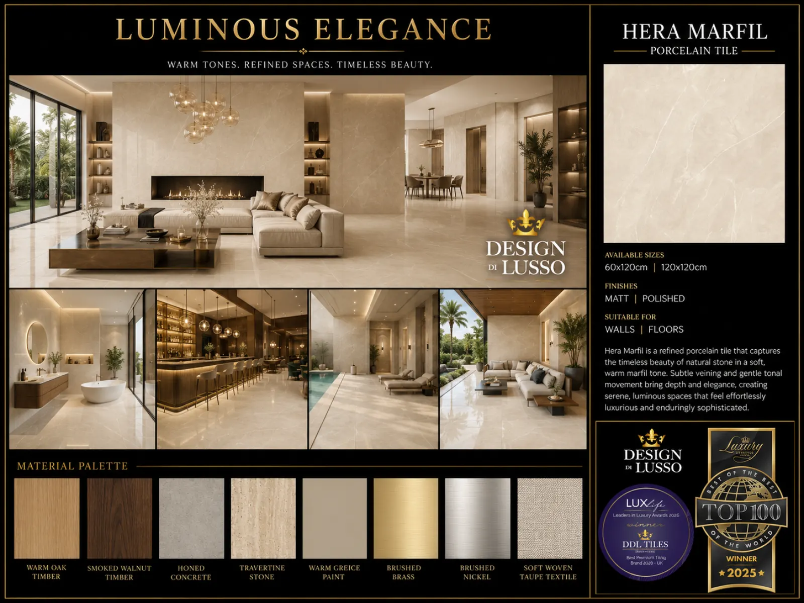 Warm Harmony: Marfil Hera tile mood board