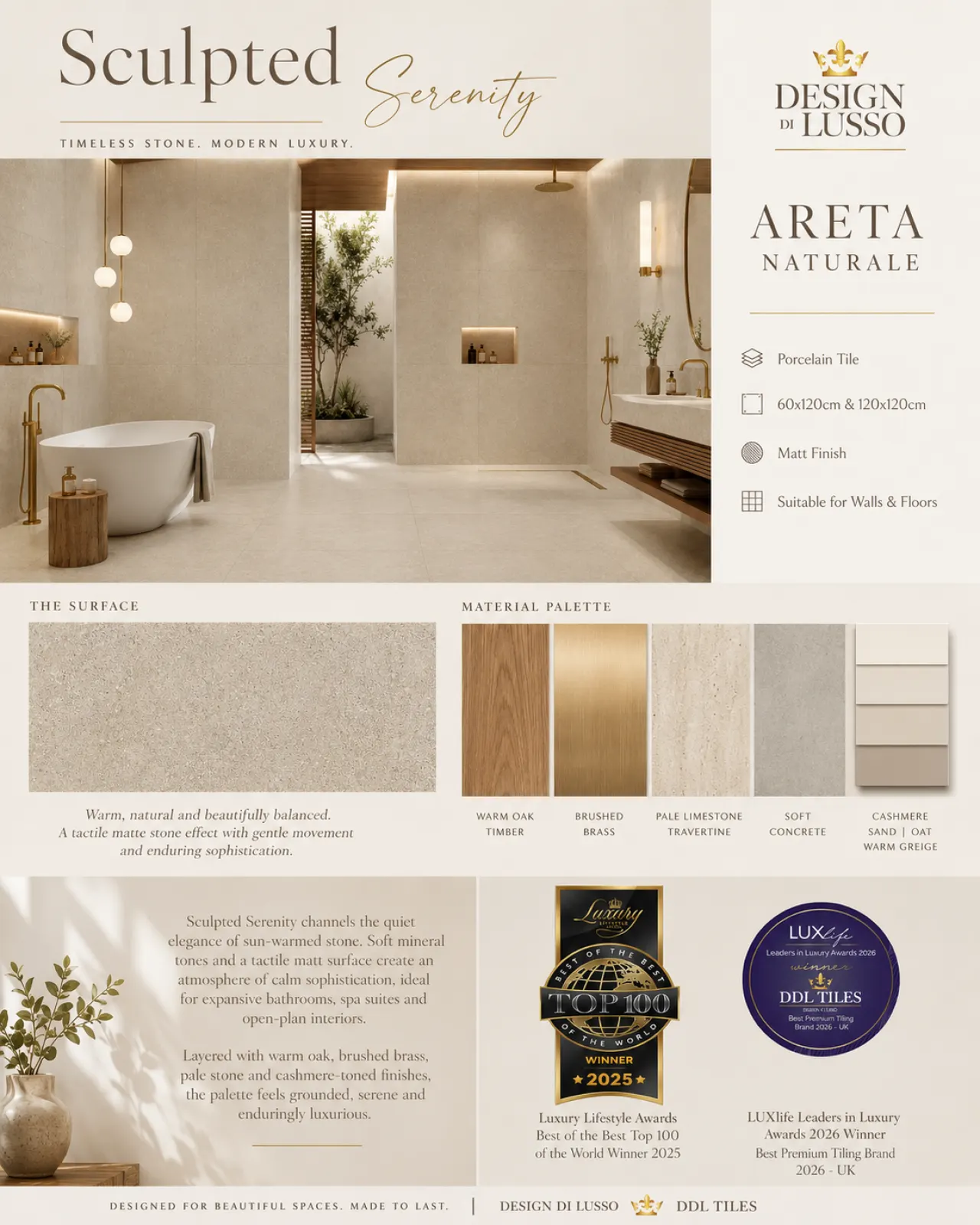 Cashmere Serenity: Naturale Areta tile mood board