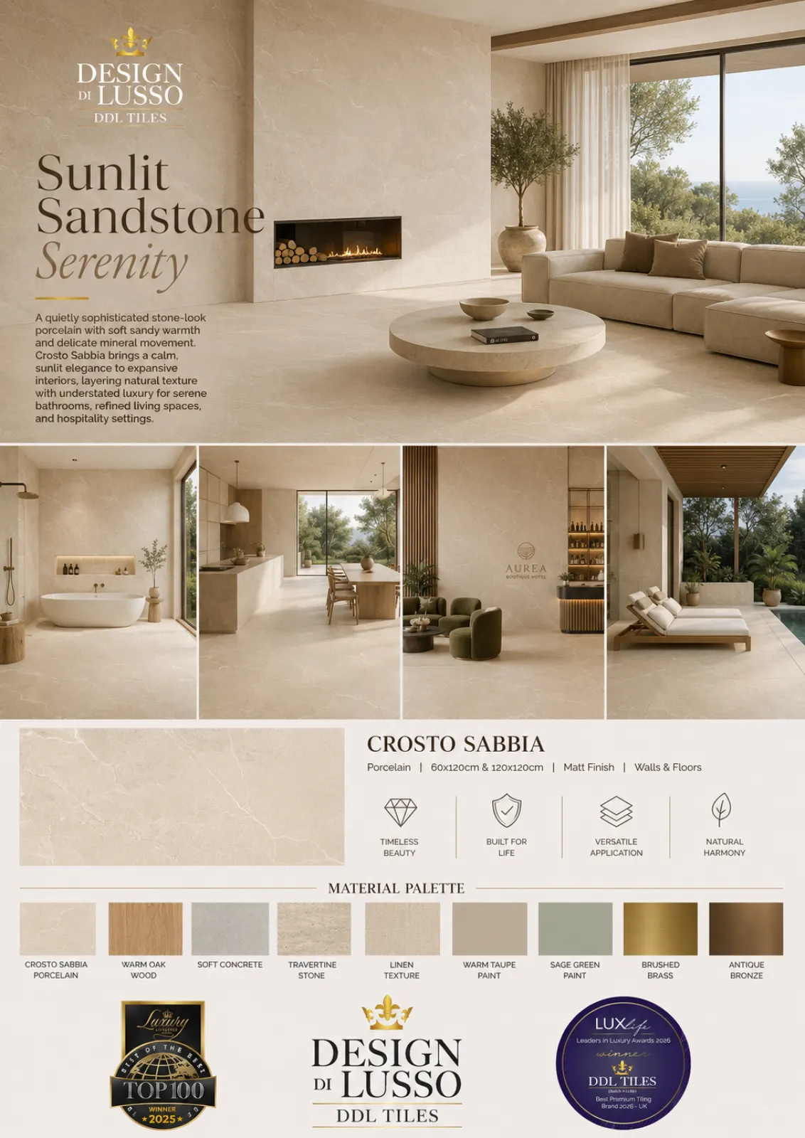 Warm Earth: Sabbia Crosto tile mood board
