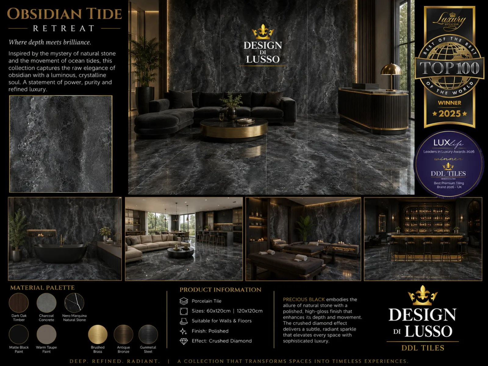 Velvet Depth: Black Precious tile mood board