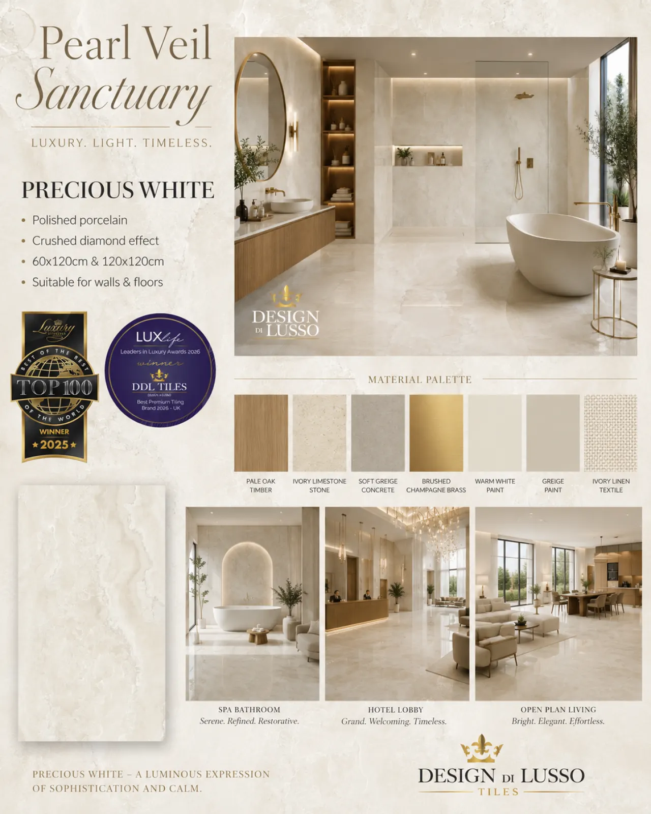 Ethereal Poise: White Precious tile mood board