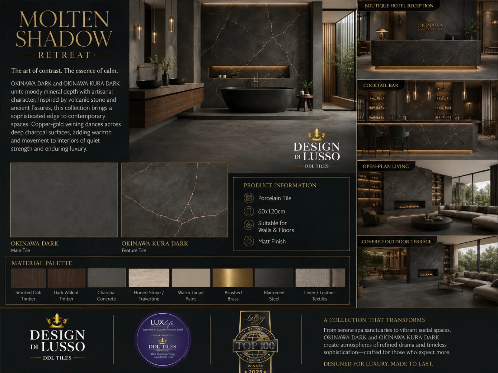 Smouldering Elegance: Dark Okinawa tile mood board