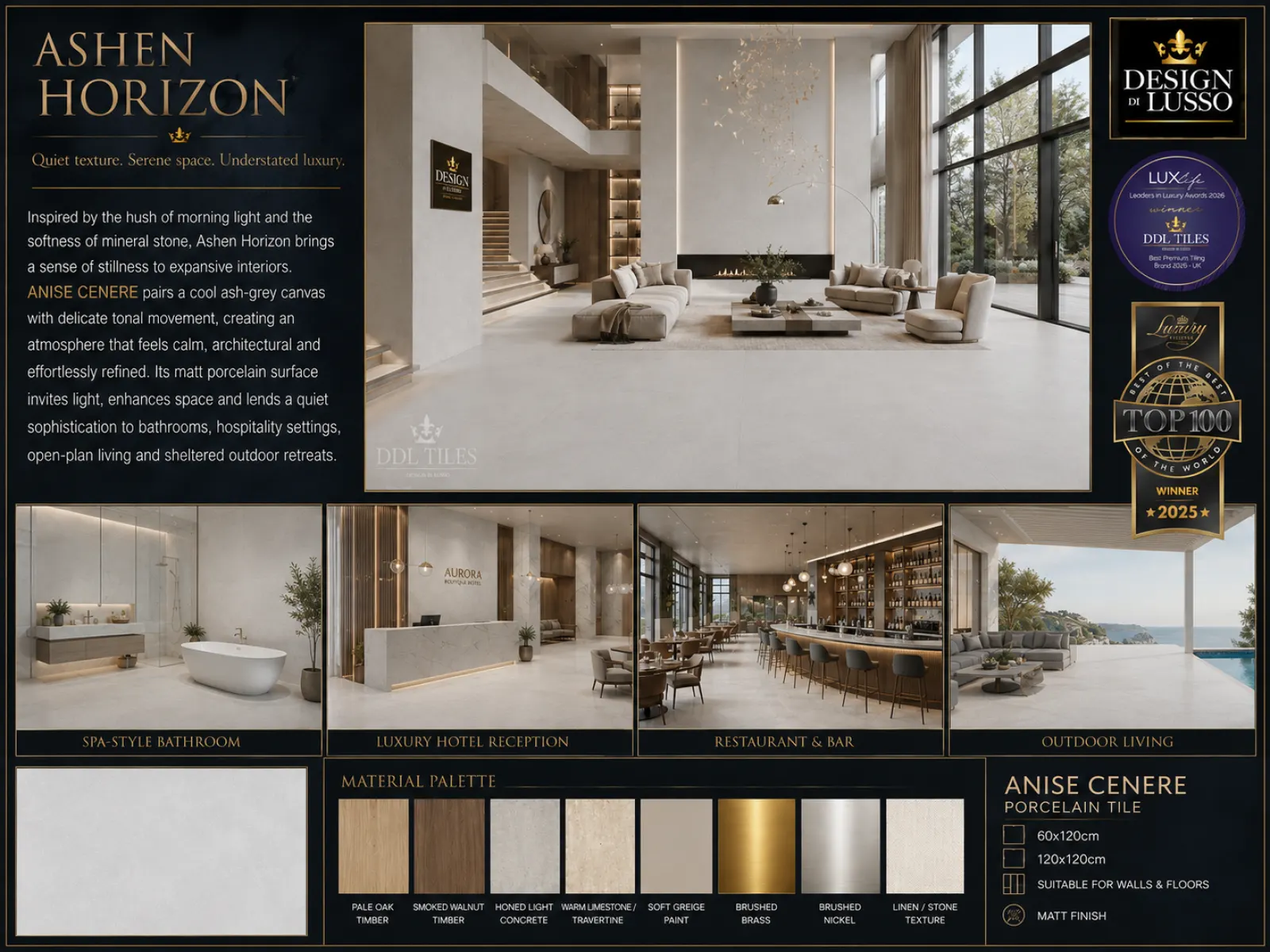 Sculpted Atmosphere: Cenere Anise tile mood board