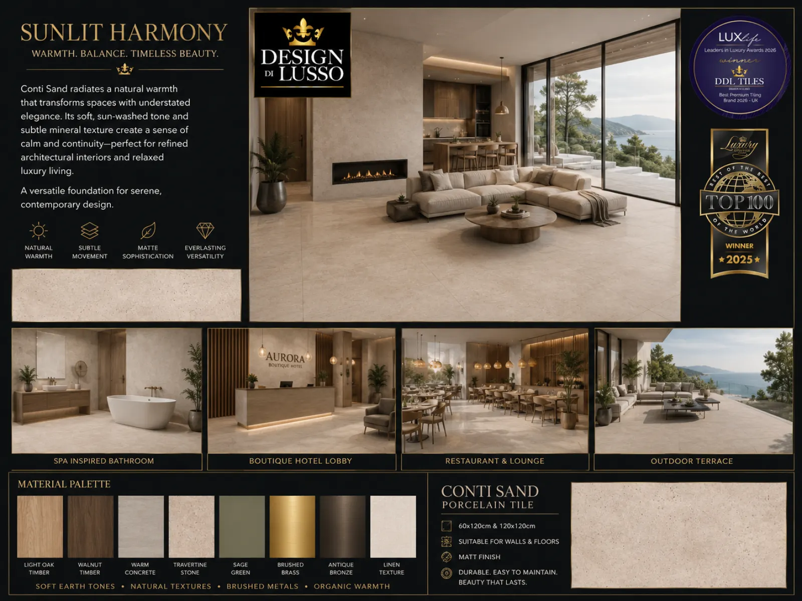 Quietly Gilded Earth: Sand Conti tile mood board